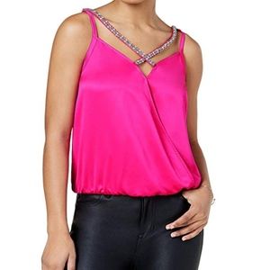 XOXO Womens Juniors Strappy Embellished Pullover T
